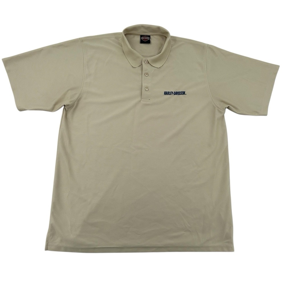 Harley-Davidson Mens XL Polo Shirt Tan Santa Fe New Mexico Performance Khaki